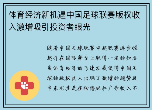 体育经济新机遇中国足球联赛版权收入激增吸引投资者眼光