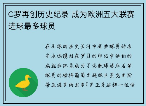 C罗再创历史纪录 成为欧洲五大联赛进球最多球员